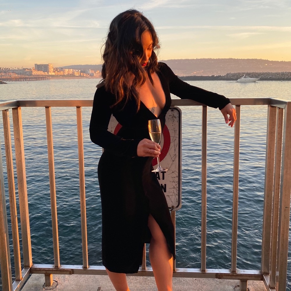 For Love & Lemons Velvet Low-Cut Midi Dress XS